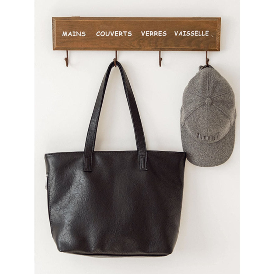 Classic PU Leather Tote Handbag Black / One Size Apparel and Accessories