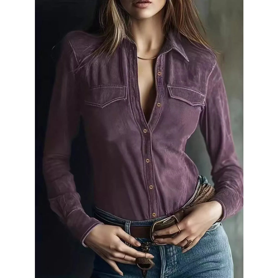 Classic Slim-Fit Long Sleeve Shirt Mauve / S Apparel and Accessories