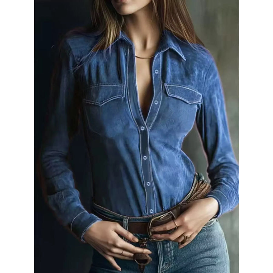 Classic Slim-Fit Long Sleeve Shirt Peacock Blue / S Apparel and Accessories