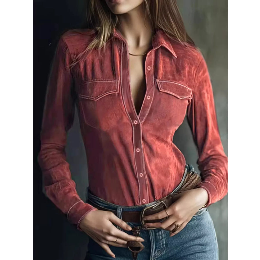 Classic Slim-Fit Long Sleeve Shirt Rust / S Apparel and Accessories