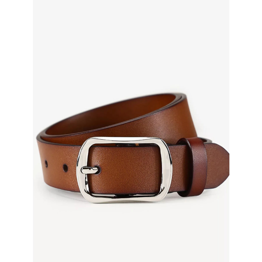 Classic Square Buckle Leather Belt Brown / ONESIZE Apparel and Accessories
