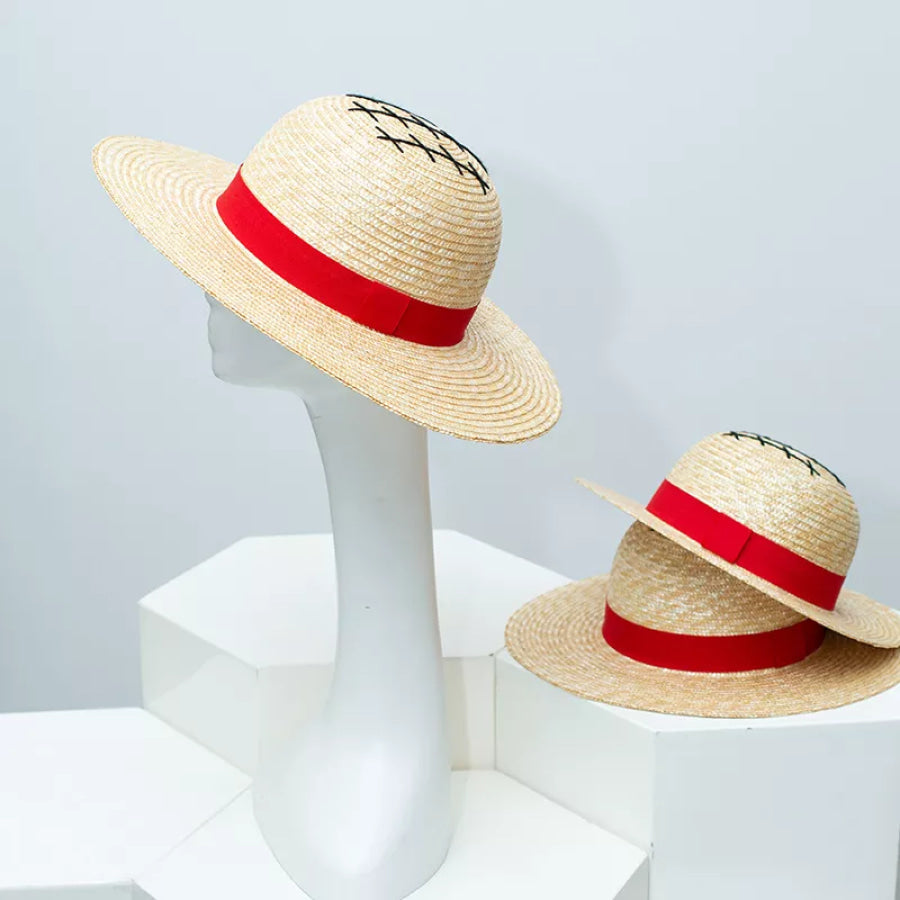 Classic Straw Sun Hat with Ribbon Red / One Size Apparel and Accessories