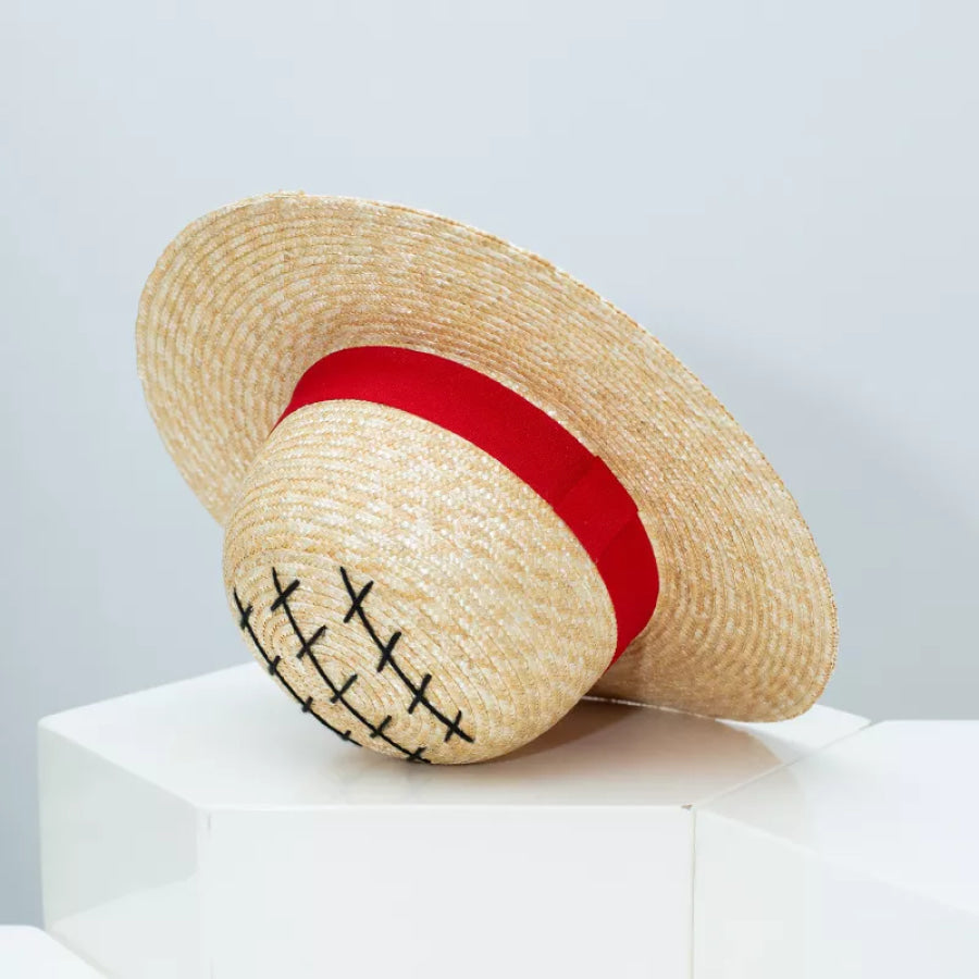 Classic Straw Sun Hat with Ribbon Red / One Size Apparel and Accessories