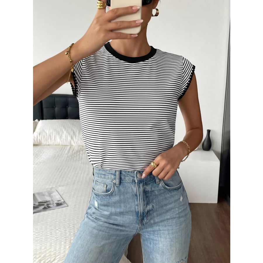 Classic Striped Crew Neck T-Shirt Black / S Apparel and Accessories
