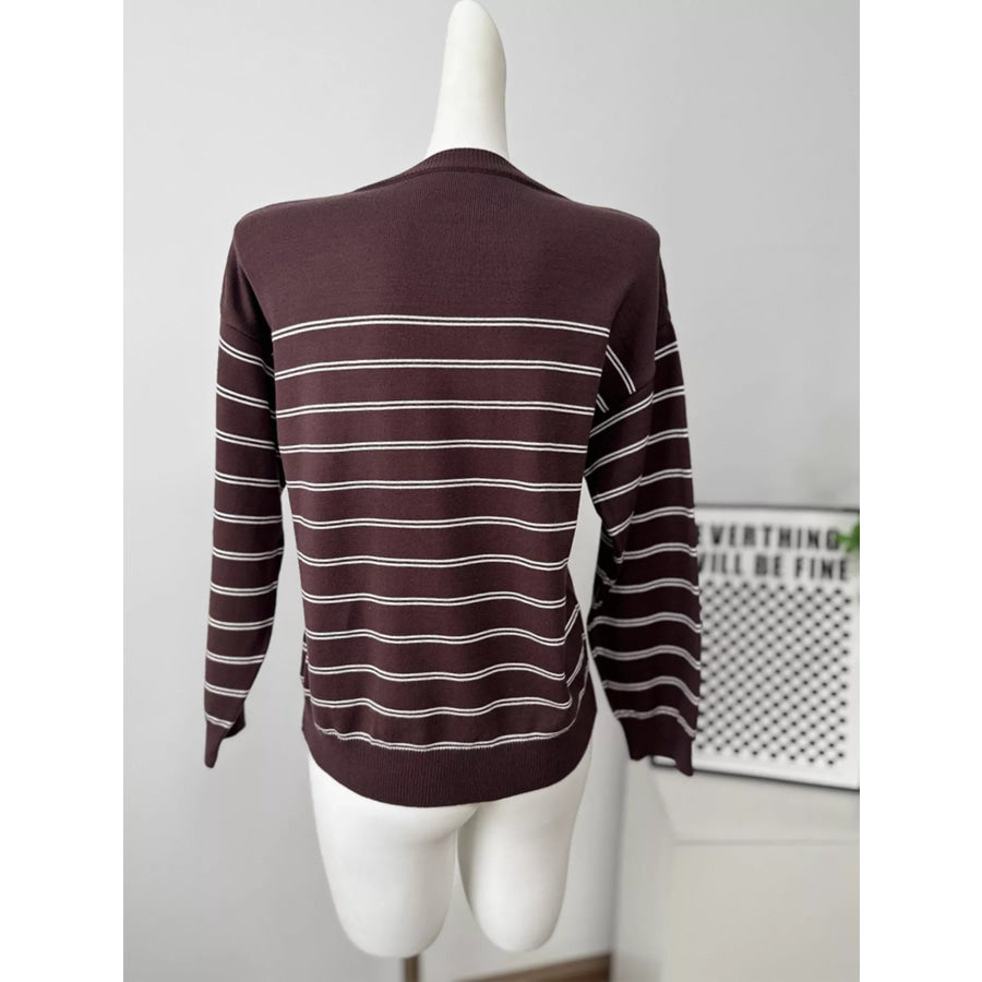 Classic Striped Crewneck Knit Top with Layered Sweater Detail Apparel and Accessories