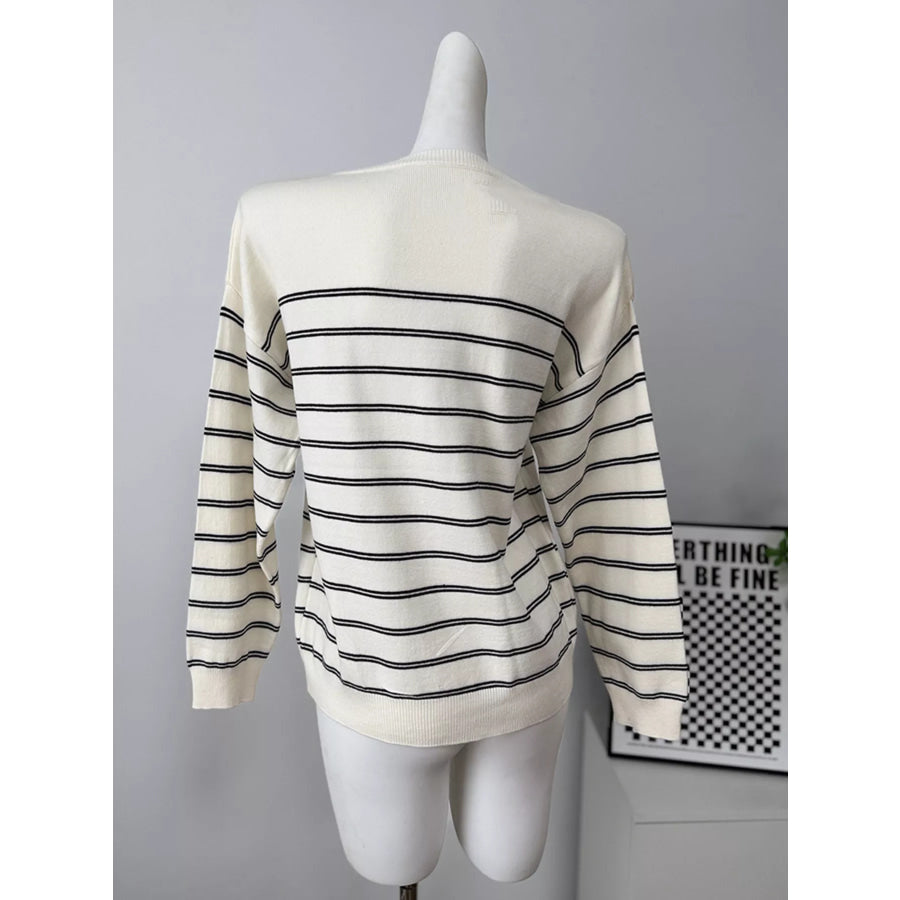 Classic Striped Crewneck Knit Top with Layered Sweater Detail Apparel and Accessories