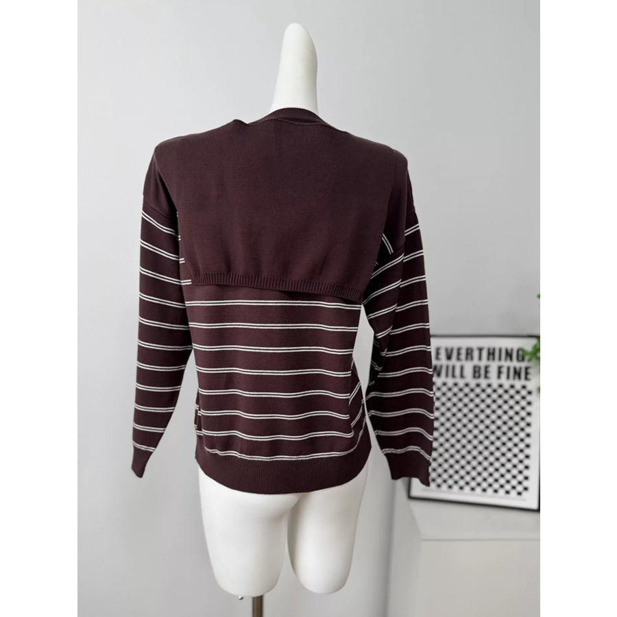Classic Striped Crewneck Knit Top with Layered Sweater Detail Apparel and Accessories