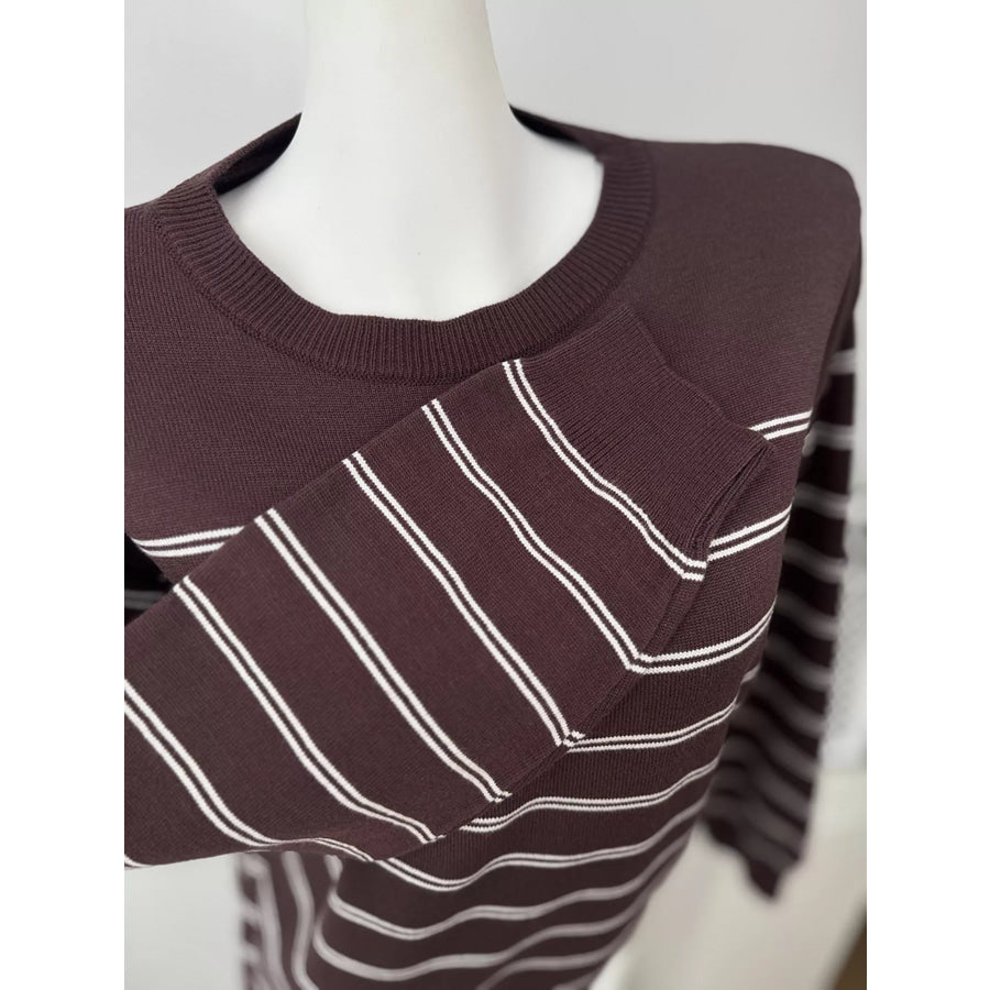 Classic Striped Crewneck Knit Top with Layered Sweater Detail Apparel and Accessories