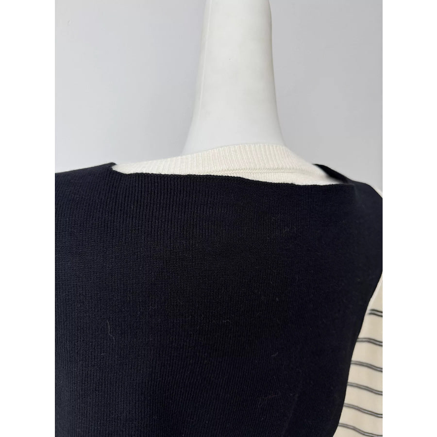 Classic Striped Crewneck Knit Top with Layered Sweater Detail Apparel and Accessories