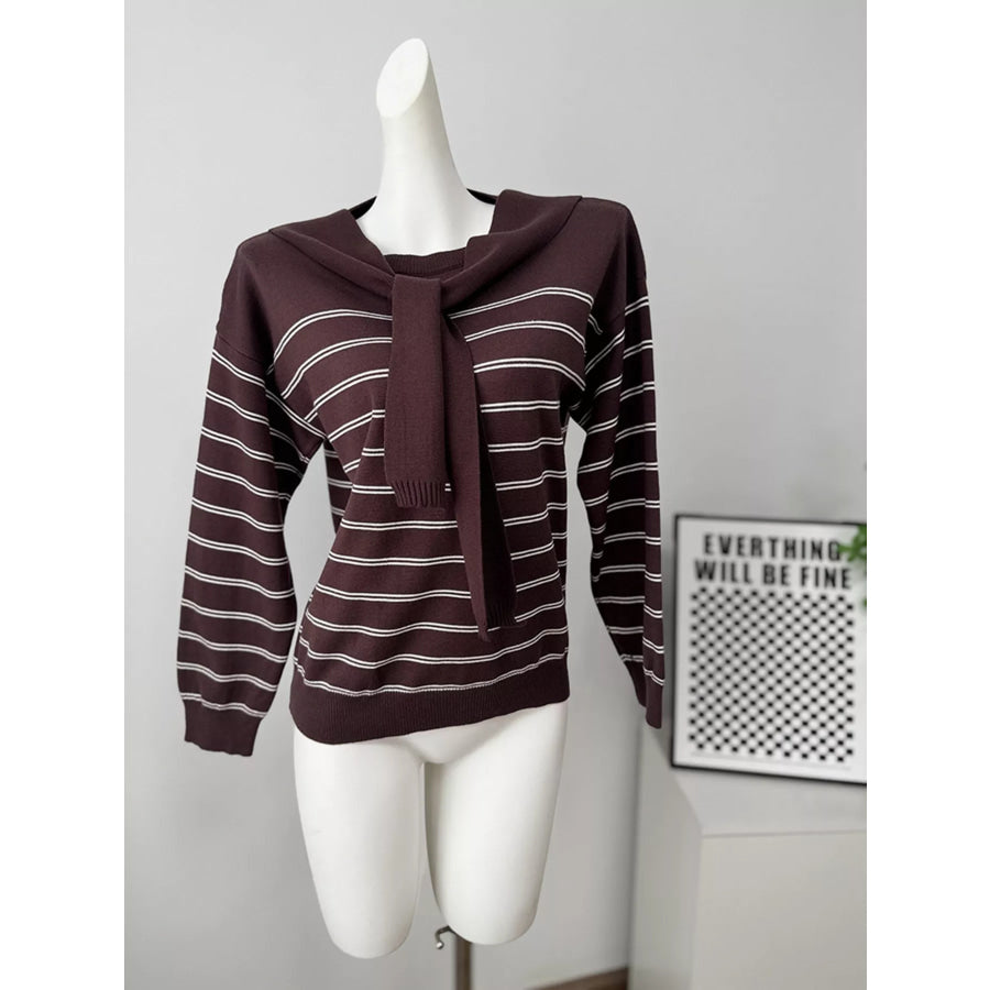 Classic Striped Crewneck Knit Top with Layered Sweater Detail Apparel and Accessories