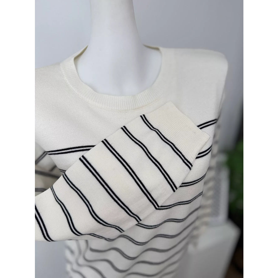 Classic Striped Crewneck Knit Top with Layered Sweater Detail Apparel and Accessories