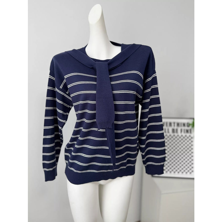 Classic Striped Crewneck Knit Top with Layered Sweater Detail Apparel and Accessories