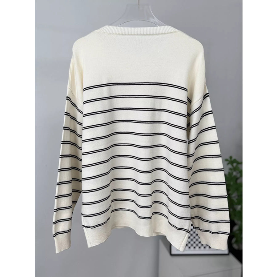 Classic Striped Crewneck Knit Top with Layered Sweater Detail Apparel and Accessories