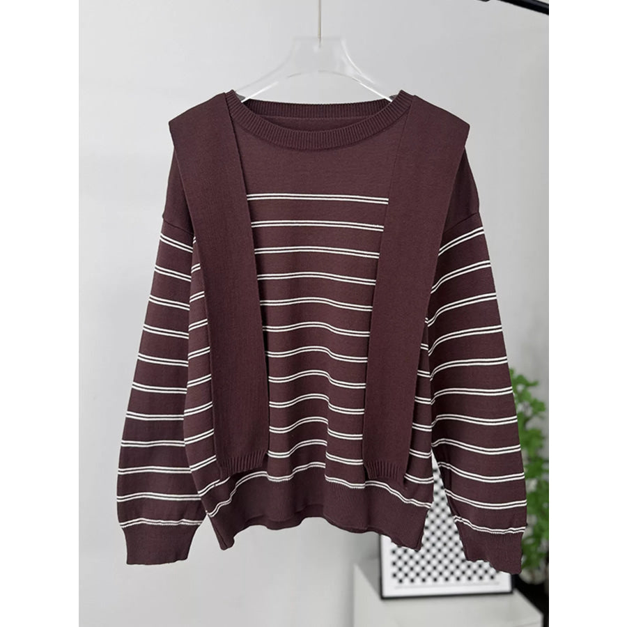 Classic Striped Crewneck Knit Top with Layered Sweater Detail Apparel and Accessories