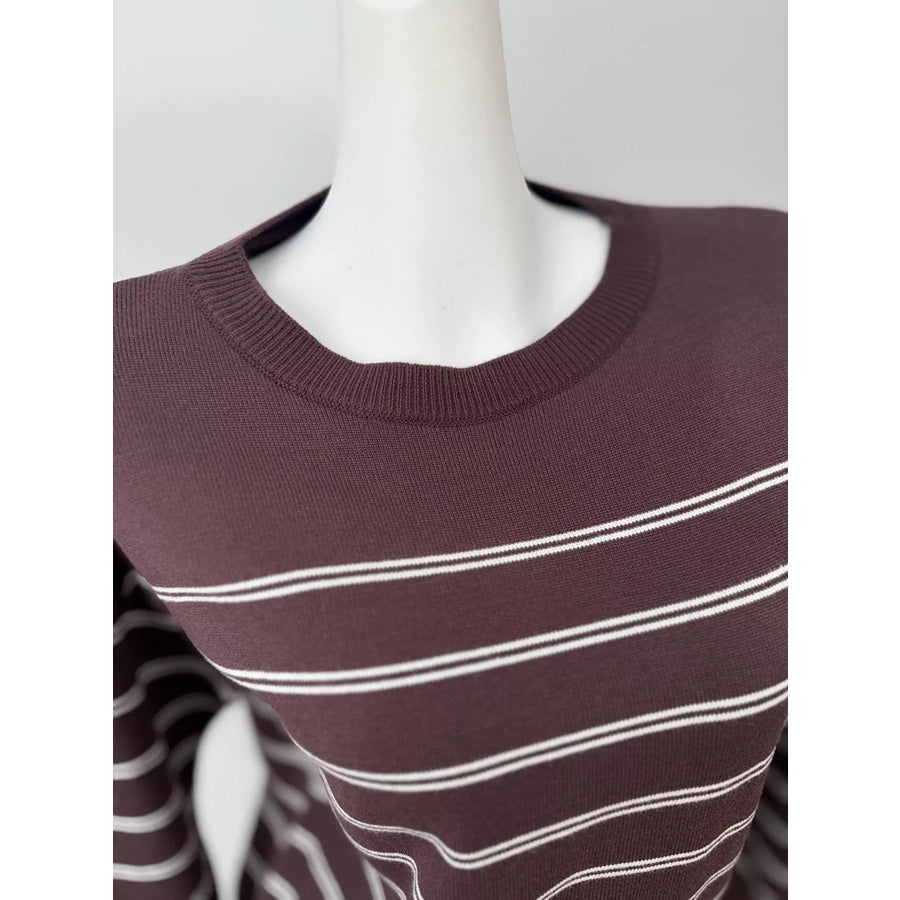 Classic Striped Crewneck Knit Top with Layered Sweater Detail Apparel and Accessories