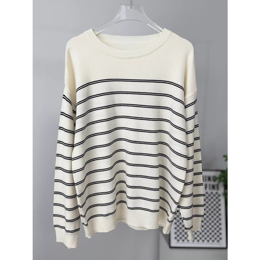 Classic Striped Crewneck Knit Top with Layered Sweater Detail Apparel and Accessories