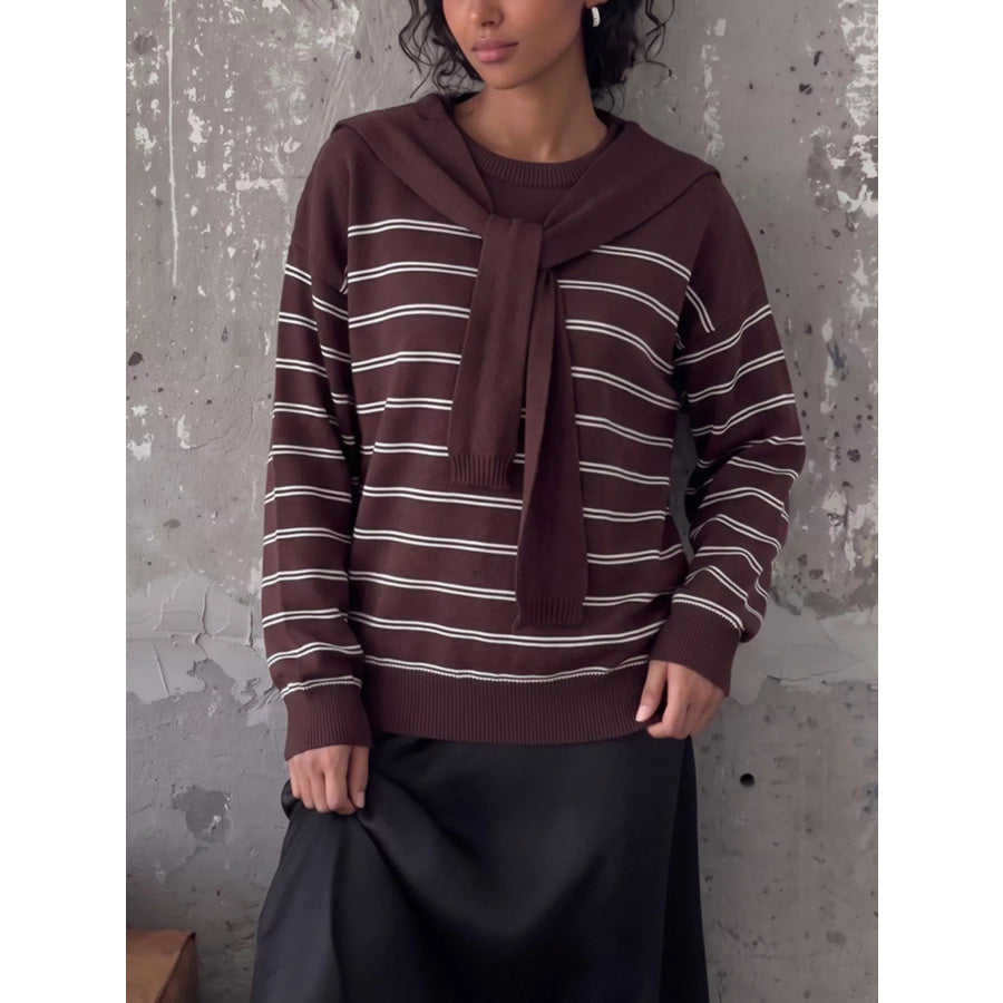 Classic Striped Crewneck Knit Top with Layered Sweater Detail Apparel and Accessories