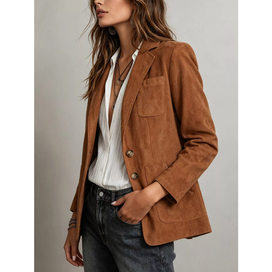 Classic Suede Single-Breasted Blazer Jacket Apparel and Accessories