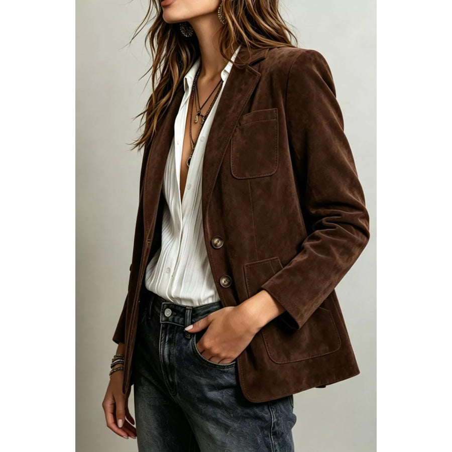 Classic Suede Single-Breasted Blazer Jacket Apparel and Accessories