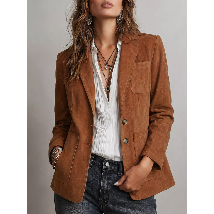 Classic Suede Single-Breasted Blazer Jacket Terracotta / S Apparel and Accessories