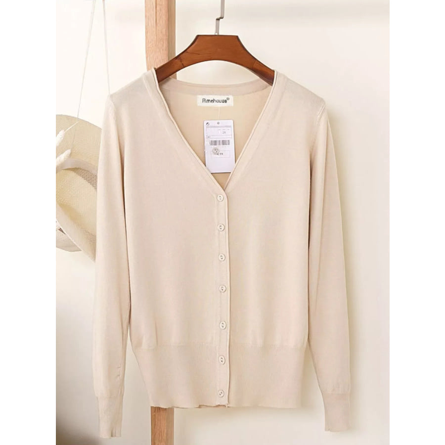 Classic V-Neck Button-Down Knit Cardigan Apricot / S Apparel and Accessories