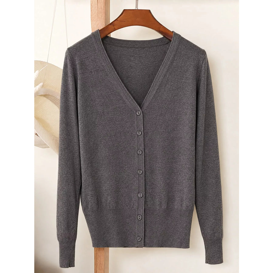 Classic V-Neck Button-Down Knit Cardigan Dark Gray / S Apparel and Accessories