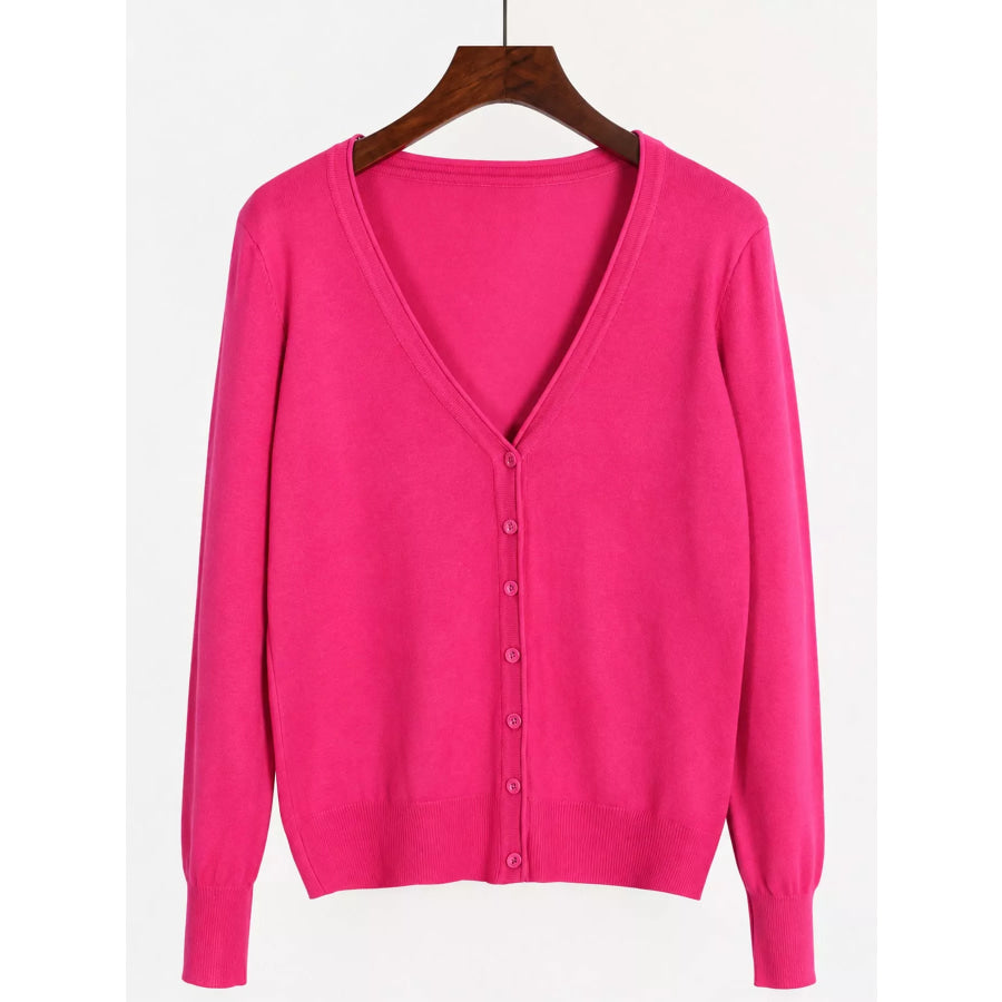 Classic V-Neck Button-Down Knit Cardigan Fuchsia / S Apparel and Accessories
