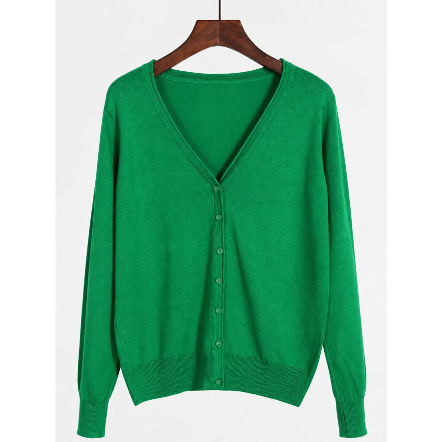 Classic V-Neck Button-Down Knit Cardigan Grass Green / S Apparel and Accessories