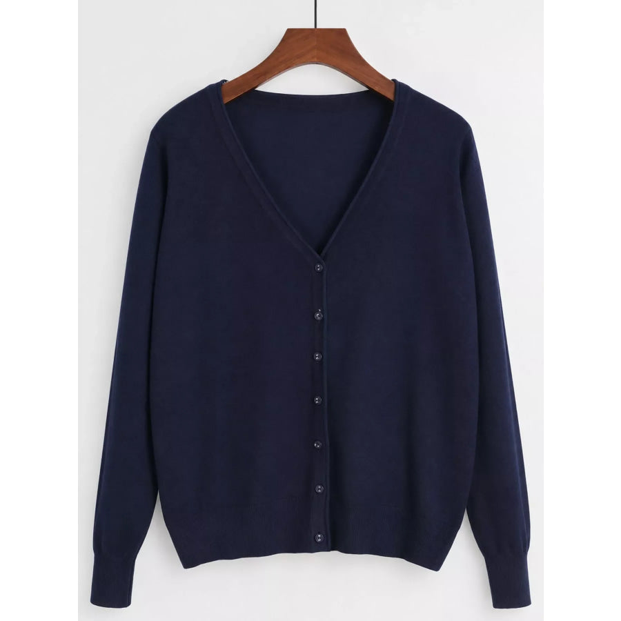 Classic V-Neck Button-Down Knit Cardigan Navy / S Apparel and Accessories