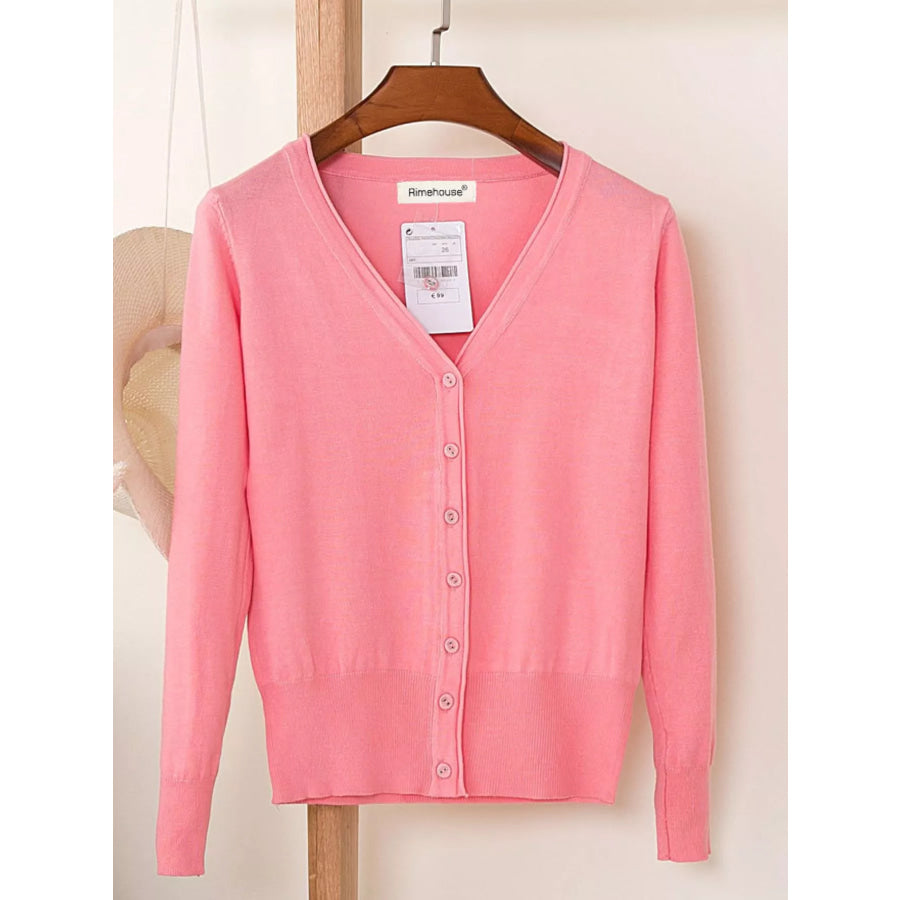 Classic V-Neck Button-Down Knit Cardigan Pink / S Apparel and Accessories