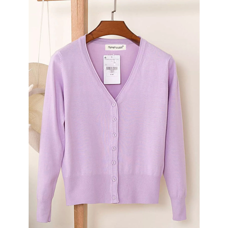 Classic V-Neck Button-Down Knit Cardigan Violet / S Apparel and Accessories