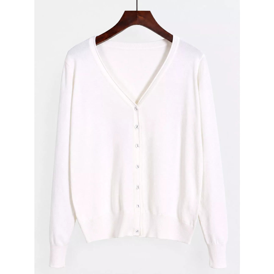 Classic V-Neck Button-Down Knit Cardigan White / S Apparel and Accessories