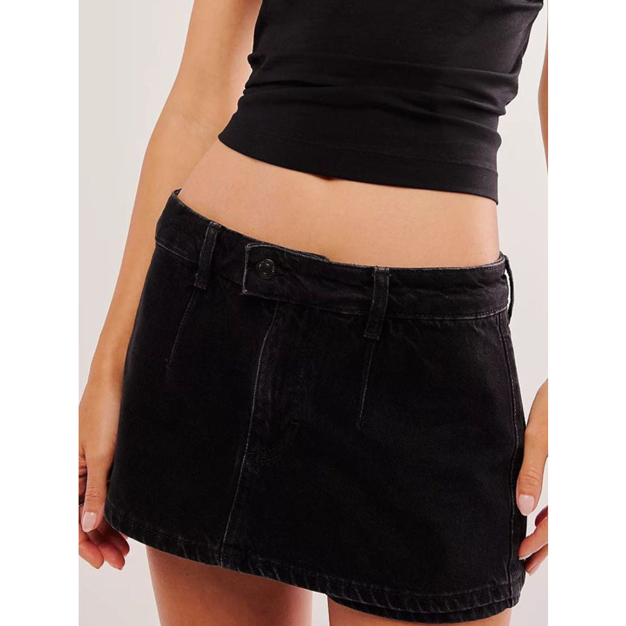 Classic Wash Denim Mini Skort Black / S Apparel and Accessories