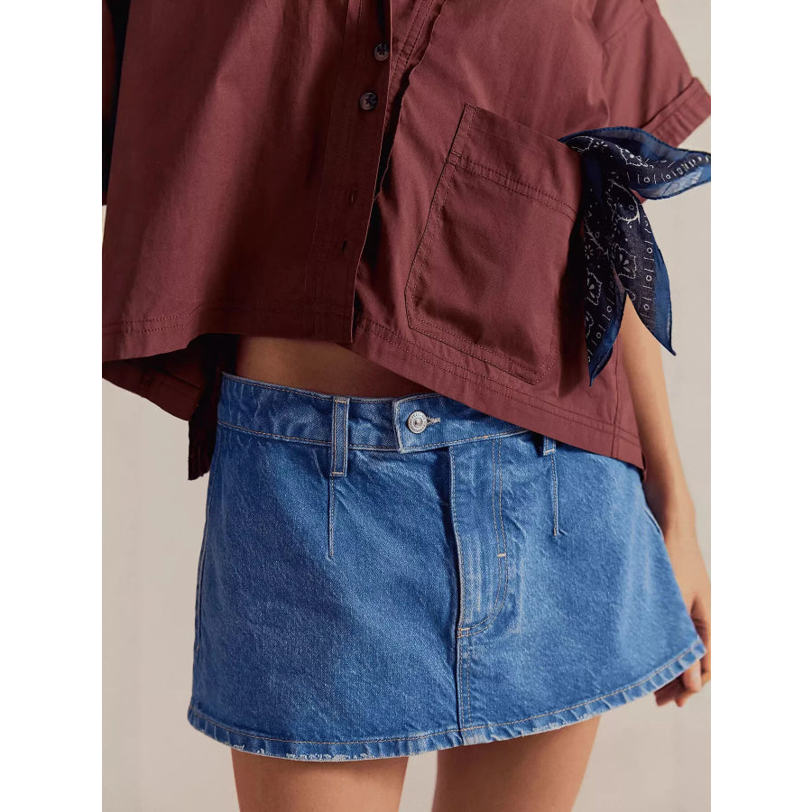 Classic Wash Denim Mini Skort Dark Blue / S Apparel and Accessories