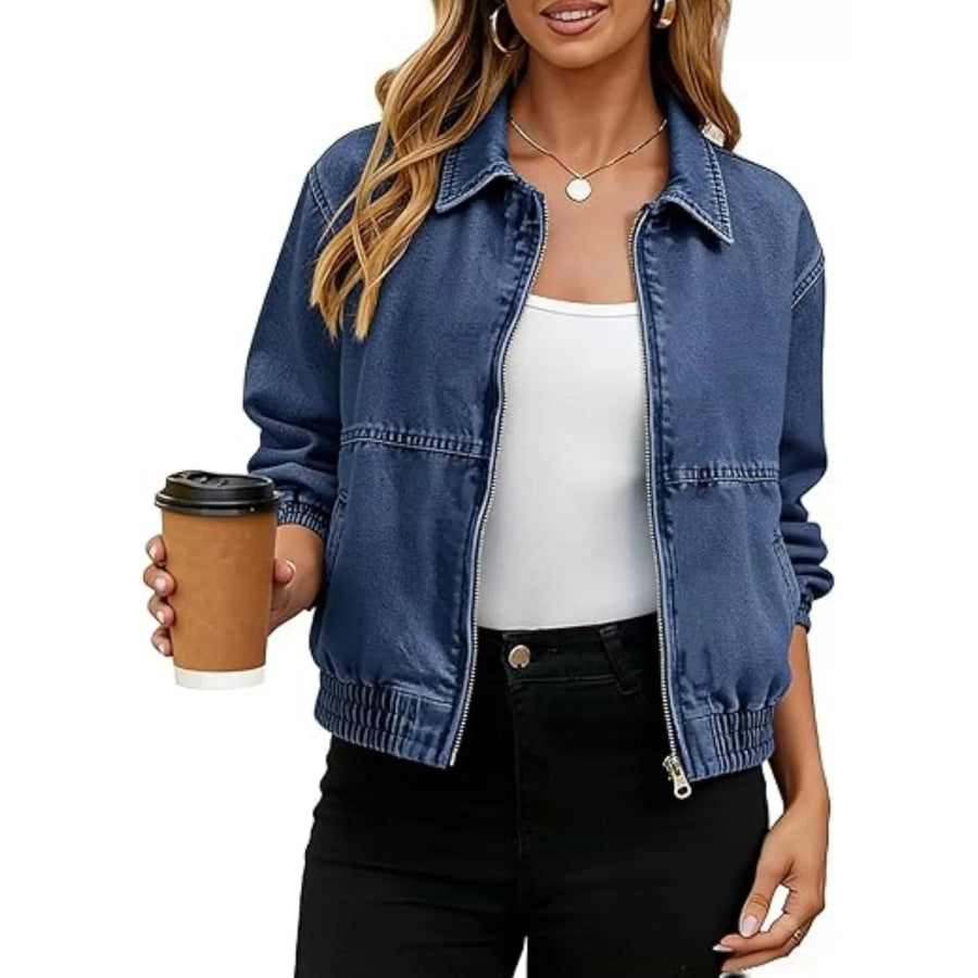 Classic Zip-Up Denim Jacket Dark Blue / S Apparel and Accessories