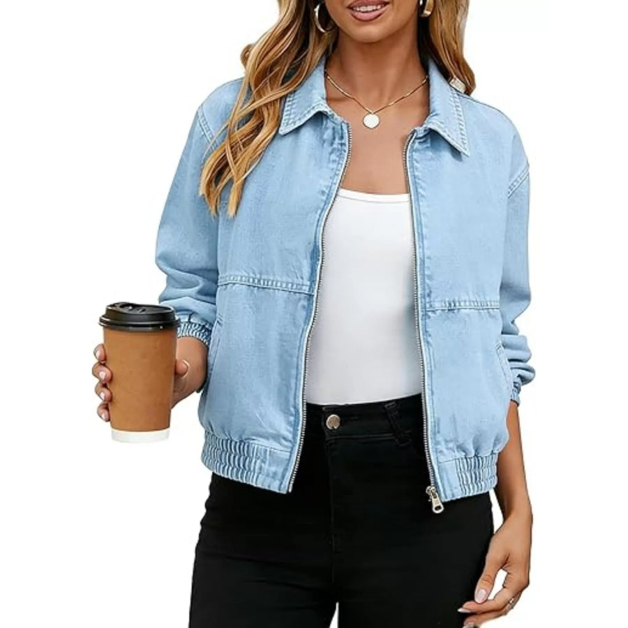 Classic Zip-Up Denim Jacket Sky Blue / S Apparel and Accessories