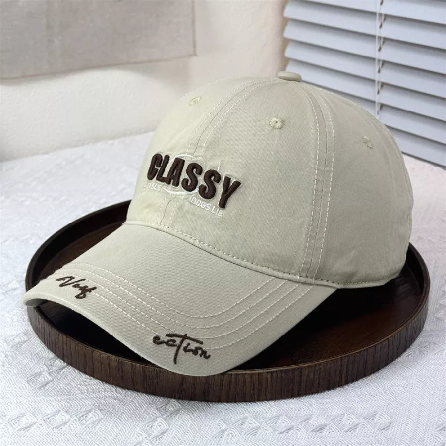 Classy Embroidered Cotton Baseball Cap Khaki / One Size Apparel and Accessories