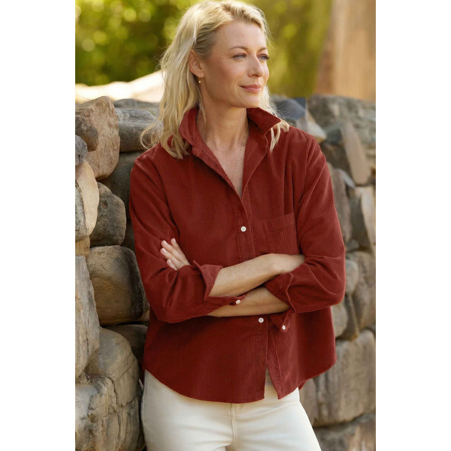 Clay Adjustable Cuff Long Sleeve Corduroy Shirt Tops/Blouses & Shirts