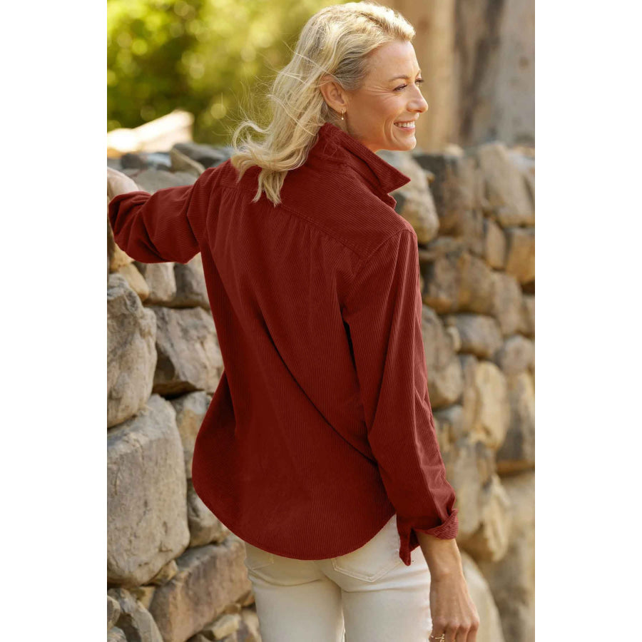 Clay Adjustable Cuff Long Sleeve Corduroy Shirt Tops/Blouses & Shirts