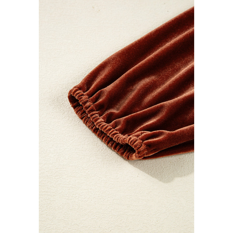 Clay Elastic V Neck Puff Sleeve Short Velvet Dress Dresses/Mini Dresses