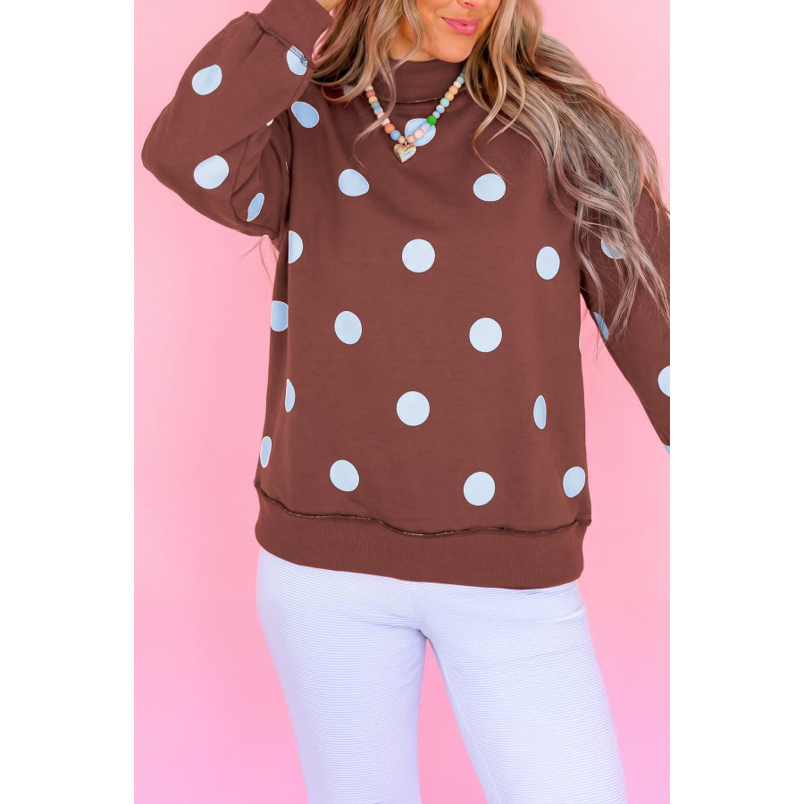 Clay Polka Dot/GOOD DAY Print Reversible Mock Neck Pullover Sweatshirt / S / 95% Polyester + 5% Elastane Tops/Sweatshirts & Hoodies