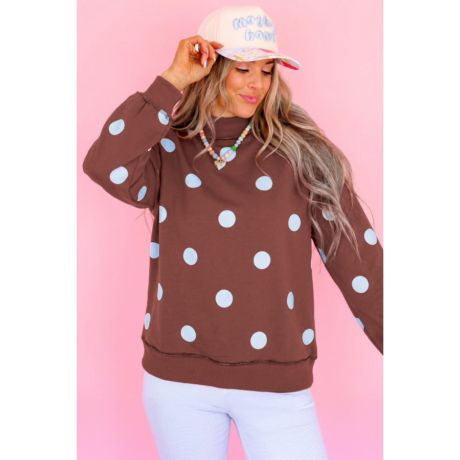 Clay Polka Dot/GOOD DAY Print Reversible Mock Neck Pullover Sweatshirt Tops/Sweatshirts & Hoodies