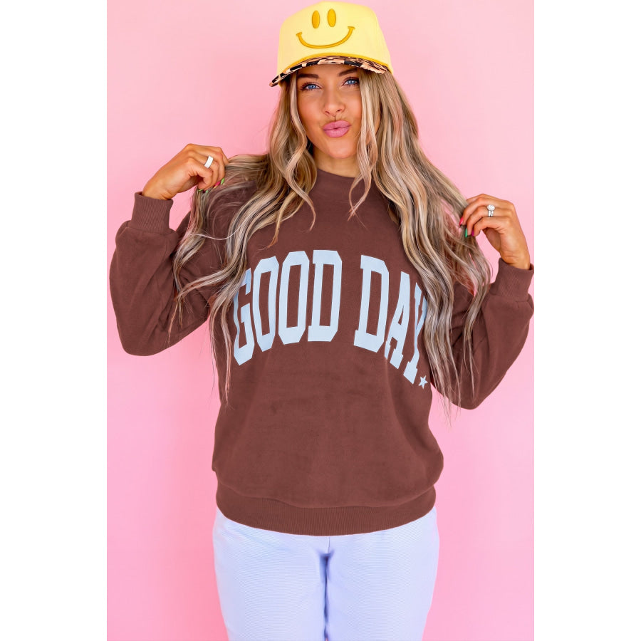 Clay Polka Dot/GOOD DAY Print Reversible Mock Neck Pullover Sweatshirt Tops/Sweatshirts & Hoodies