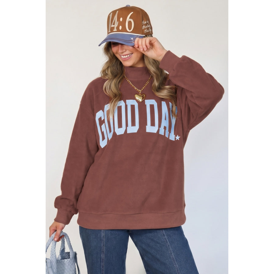 Clay Polka Dot/GOOD DAY Print Reversible Mock Neck Pullover Sweatshirt Tops/Sweatshirts & Hoodies