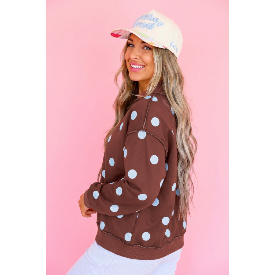 Clay Polka Dot/GOOD DAY Print Reversible Mock Neck Pullover Sweatshirt Tops/Sweatshirts & Hoodies