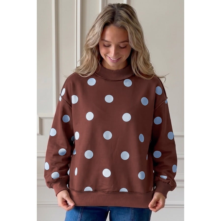 Clay Polka Dot/GOOD DAY Print Reversible Mock Neck Pullover Sweatshirt Tops/Sweatshirts & Hoodies