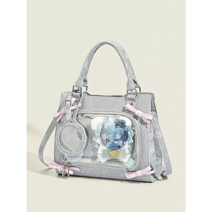 Clear Window Crossbody Bag with Bow Accents Grey / One Size Apparel and Accessories