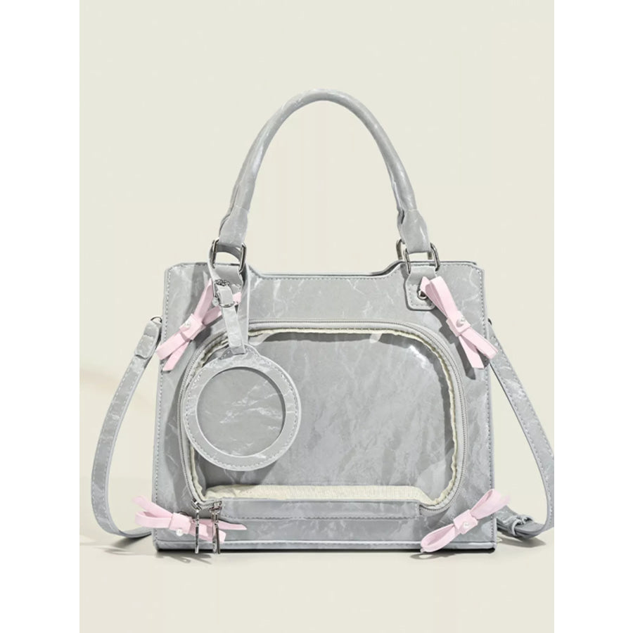 Clear Window Crossbody Bag with Bow Accents Grey / One Size Apparel and Accessories