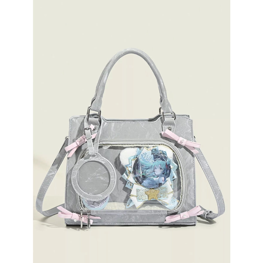 Clear Window Crossbody Bag with Bow Accents Grey / One Size Apparel and Accessories