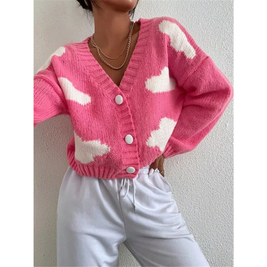 Cloud Button Up Knit Cardigan Hot Pink / S Apparel and Accessories